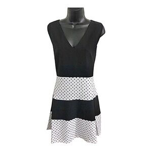 Karl Lagerfeld black white colorblock v-neck brocade‎ look sheath dress size 14